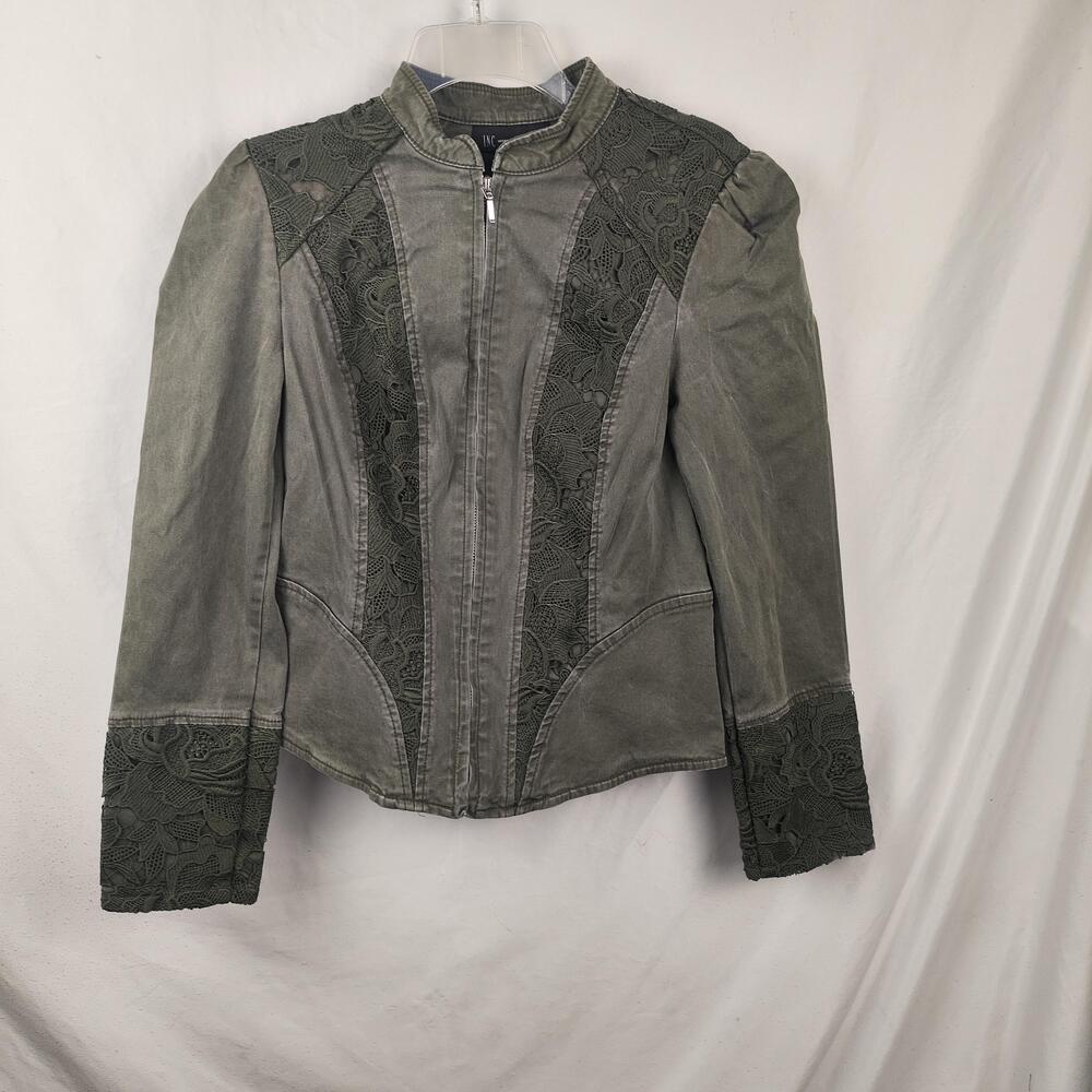 INC International Concepts Jacket Womens Small Green Floral Lace Zip Pockets